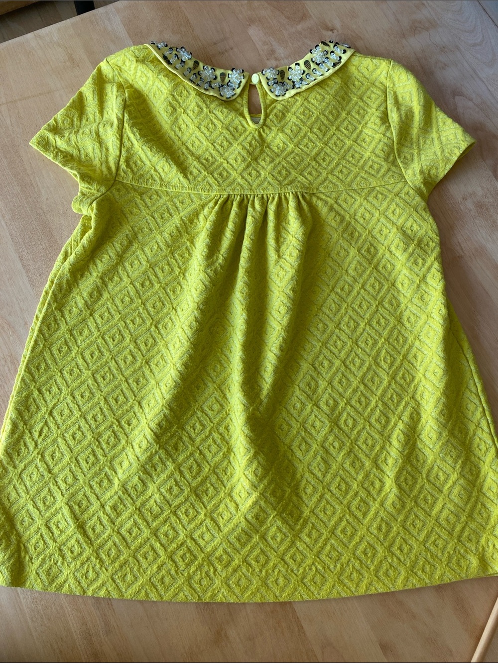 Anthro Yellow Textured Peter Pan Collar Blouse with Embellished Collar - Picture 7 of 12